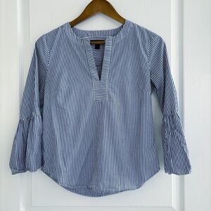 J. Crew Top Striped Bell Sleeve Blue White